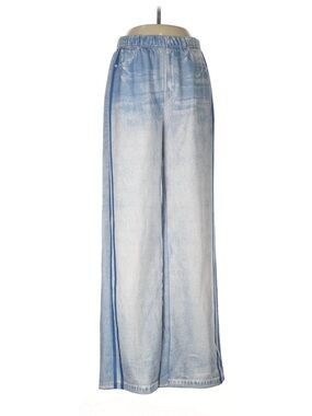 Light Wash Wide-Leg Jeans with Blue Side Stripe